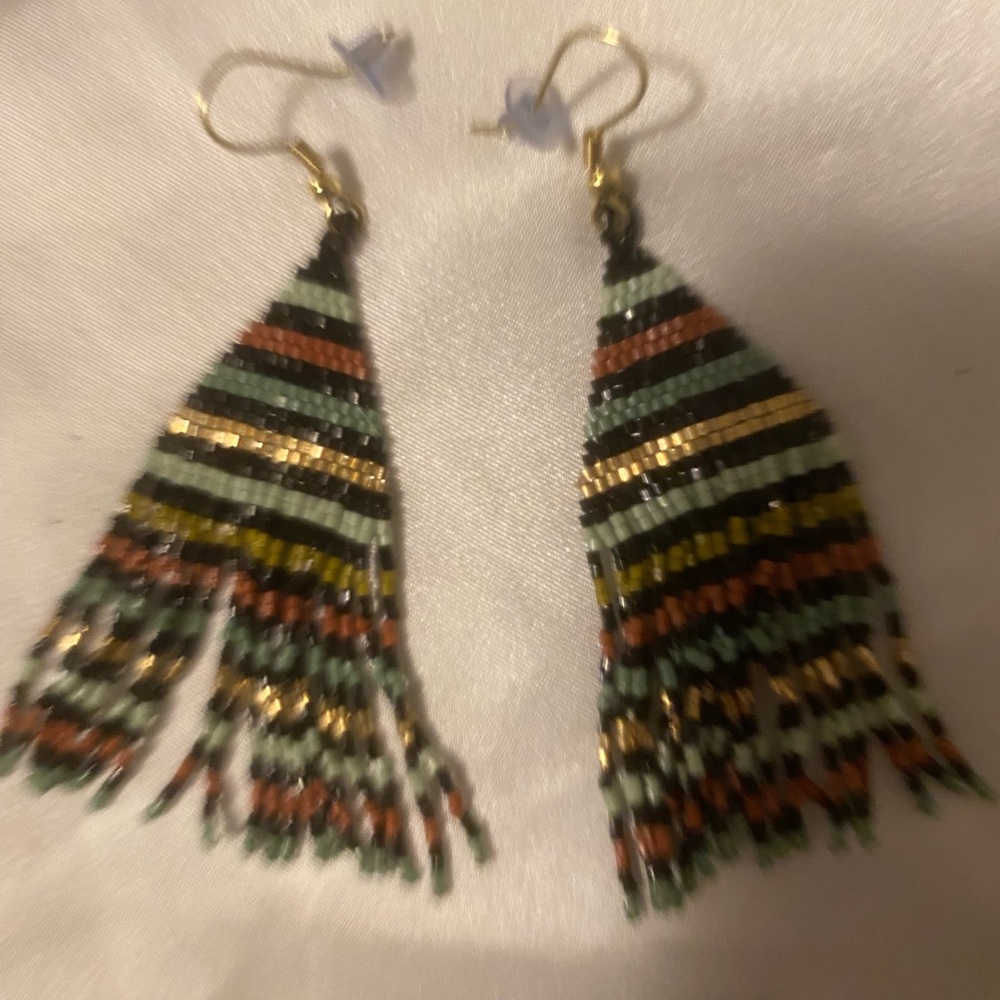 Multicolor Beaded Fringe Earrings